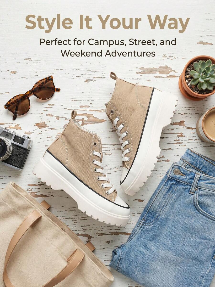 Women's Casual Canvas Shoes, Practical Multi-Function - Khaki - View 1