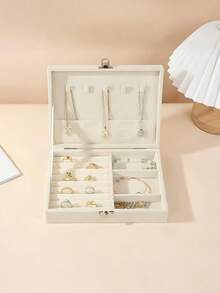 Jewelry Storage Box With Lock, Velvet Multi-Layer Jewelry Box, Desktop Jewelry Organizer, Jewelry & Accessories Storage Box, Moisture-Proof Jewelry Box, Necklace Holder, Ring Box, Convenient Jewelry Storage Case, Multi-Function Jewelry Organizer, Soft Fabric Lining, Exterior Lock Clasp, Interior Compartment Hooks, Suitable For Storing Rings, Necklaces, Earrings, Pendants - Lockable Jewelry Box - View 10