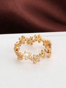 1枚优雅花卉圆形设计立方氧化锆镶嵌时尚戒指，女士节日礼物 - 彩色 - 查看 32