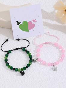 ZIRUISP 一对女王主题友谊手链，皇冠公主玻璃珠饰品，简约Y2K风格，适合音乐节、所有季节、情人节礼物、送给妈妈的礼物、母亲节礼物 - 1對皇冠女巫帽平結編織手鍊 - 查看 5