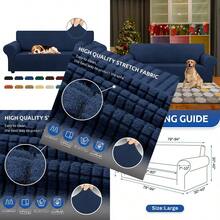 - Funda elástica para sofá de 3 cojines 201-239 cm protector de muebles de 3 plazas con parte inferior elástica para perros jacquard a cuadros pequeños (grande azul marino)-035 - Azul marino - Ver 3