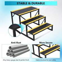 Escaleras para autocaravanas de 2, 3 o 4 escalones con pasamanos, de acero para exteriores con peldaños antideslizantes, capacidad de carga de 180 kg, con pasamanos simple. - 3 pasos negros - Ver 4