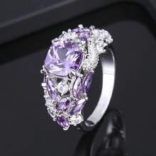 1 pieza Anillo de moda elegante con diseño geométrico redondo de piedra e incrustaciones de circonita cúbica para mujeres - Multicolor - Ver 4