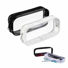 1pc Transparent Zipper Pencil Case, PVC Clear Stationery Bag, White/Black - A - View 4