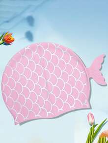 1 Small Silicone Swimming Cap With Small Fish Print Cartoon Cute Waterproof Soft Professional Ear Protection Swimming Cap Suitable For Wearing During Water Activities - Multicolor - View 6