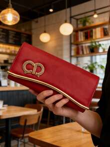 时尚百搭女士晚宴手拿包，皮革材质，可拆卸肩带，磁扣开合，涤纶内衬，适合派对、婚礼、生日、舞会、红毯活动、母亲节、圣诞节、情人节等场合。 - 紅色 - 查看 2