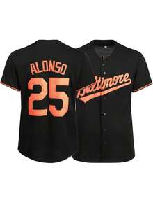 25 chiếc cúc thêu màu đen, áo khoác thể thao bóng chày nam, áo thun tập luyện thường ngày. - màu đen - Xem 1