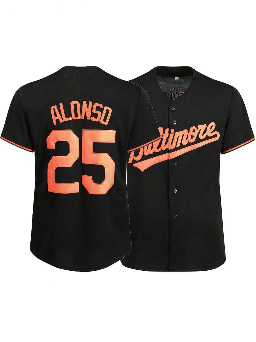 25 chiếc cúc thêu màu đen, áo khoác thể thao bóng chày nam, áo thun tập luyện thường ngày. - màu đen - Xem 1