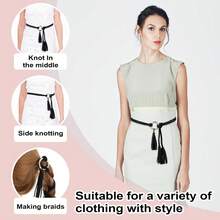 Women's Tassel Braided Waist Belt Skinny Handwoven Rope Belt With Ring For Dresses - 1 - View 4