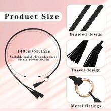 Women's Tassel Braided Waist Belt Skinny Handwoven Rope Belt With Ring For Dresses - 1 - View 6