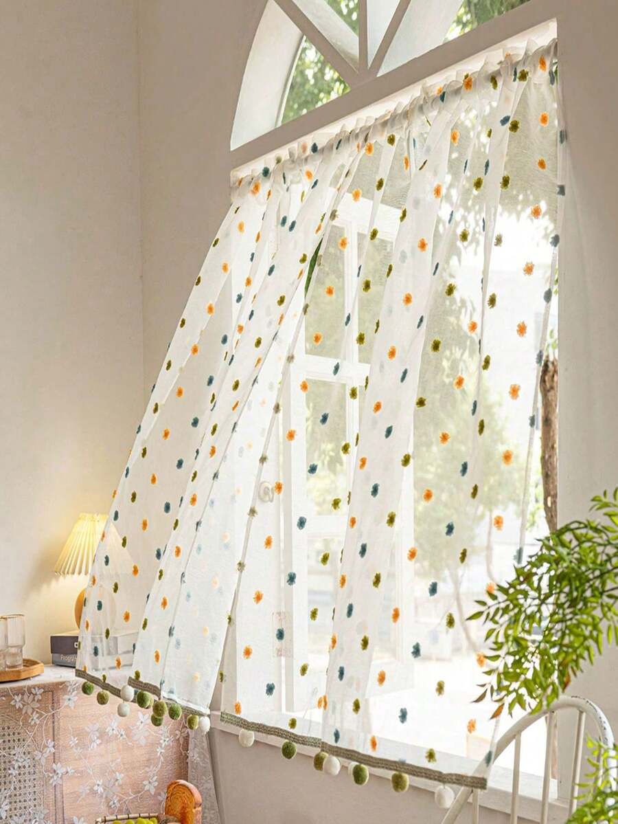 1件装新款流行彩色蓬松球形窗帘，轻薄透气，设计优雅，适用于高端别墅、农舍、阳台、客厅、卧室装饰，100克