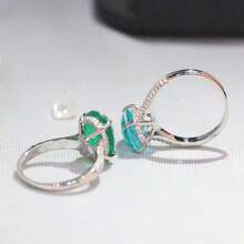 Anillos de dedo ovalados de Plata de Ley 925 para mujer, elegante anillo de turmalina Paraiba, joyería clásica de compromiso y boda VL6T - verde - Ver 2