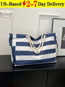 Bolso de playa impermeable para mujer con cremallera, diseño impermeable y a prueba de arena, patrón de rayas aleatorio, gran capacidad para piscina, escuela, viaje, trabajo, vacaciones, compras. Diseño simple y elegante, la opción de regalo perfecta. - Multicolor - Ver 15