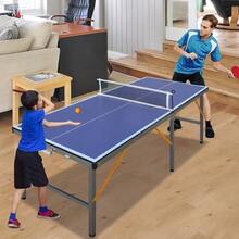Table de ping-pong pliable avec filet et raquettes, idéale pour une utilisation intérieure et extérieure, surface de jeu bleue, comprend 2 raquettes et 3 balles, structure stable à 6 pieds, convient aux enfants et aux adultes. - Bleu azur - Voir 8