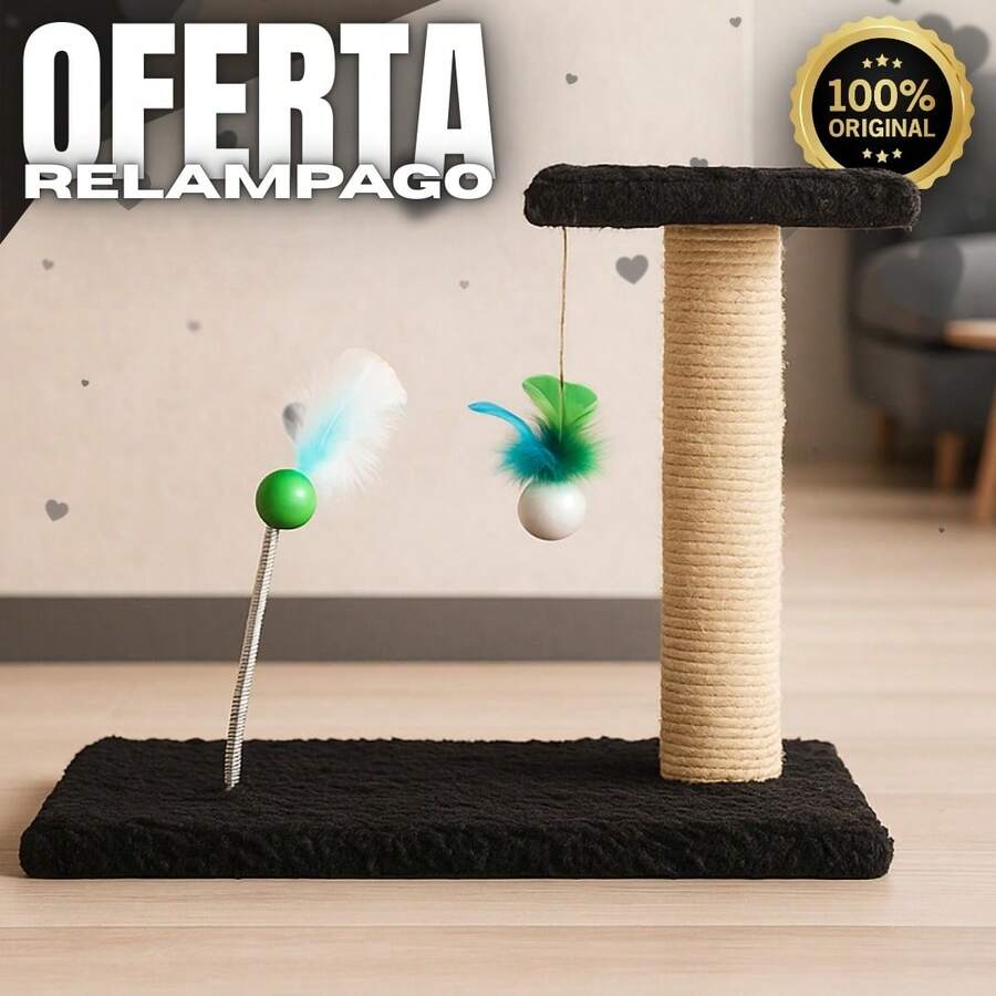 Arranhador Poste de Sisal Para Gatos com Brinquedo Interativo - Mola - Preto - Visão 1