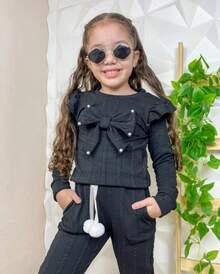CONJUNTO MENINA BLOGUEIRINHA LAÇO, PRINCESA , MEIA ESTAÇÃO OUTONO / INVERNO, CASUAL ,FESTA - Preto - Visão 1