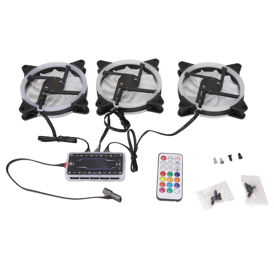 Kit De 3 Ventiladores Rgb Gamer, 120mm Rgb Radiador De Caja - Negro - Ver 1