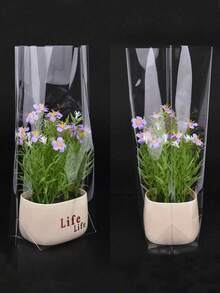 50个装扁平折叠礼品袋，透明塑料糖果袋（带抽绳），透明塑料礼品袋（带扎带），透明塑料面包袋，塑料袋，饼干袋，糖果袋，适用于生日派对、圣诞节、万圣节等各种场合。 - 多色 - 查看 5