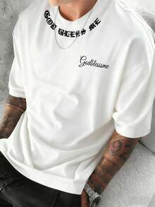 Zrgoth Men's Casual Street Minimalist English Slogan Printed Short Sleeve T-Shirt - White - View 2