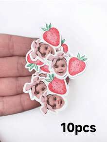 Custom Strawberry Photo Confetti, Personalized Party Straws, 1st Birthday Strawberry Patch Decor, Customizable Face Cupcake Toppers, Back To School - Multicolor - View 19