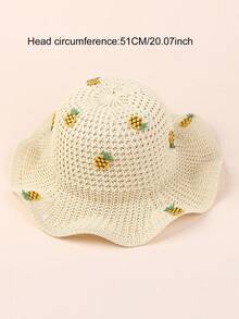 1顶婴儿/幼儿/小女孩透气针织宽檐菠萝装饰遮阳帽，防紫外线 - 1PC - 查看 11