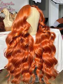 200% Density 36 Inch Ginger Orange Body Wave Human Blended Hair 13x4 Lace Frontal Wigs 13x4 HD Transparent Lace Front Wigs Brazilian Virgin Wigs Pre Plucked Hairline With Baby Hair Suitable To Wear On Daily Or Holiday Occasions Wig - S350 - 查看 1