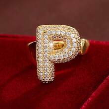 1pc English Letter Design Cubic Zirconia Inlaid Adjustable Open Ring For Women - Multicolor - View 56