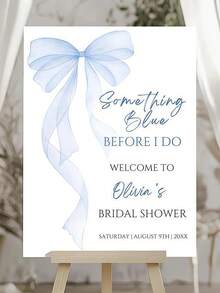 Customizable Blue Bow Decoration Welcome Sign For Weddings Parties Anniversaries Birthdays Engagement Bachelorette Parties, Personalized Names Dates Board - Multicolor 03 - View 5