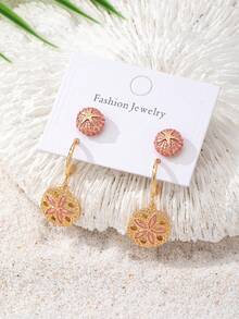 2 Pairs Ocean Beach Style Starfish Stud Earring & Mermaid Tail Dangle Earrings, Sand Dollar Drop Earrings Set Suitable For Vacation, Bikini Outfits, Bohemia Vacational Jewelry For Women - Multicolor - View 9
