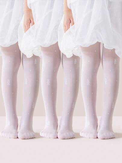 1/2/3 pares de medias de princesa para niños de primavera/verano, medias ligeras y transpirables con diseño de conejo blanco adorable, medias suaves y casuales adecuadas para actuaciones, fiestas, regalos de día de San Valentín, escuela y uso diario