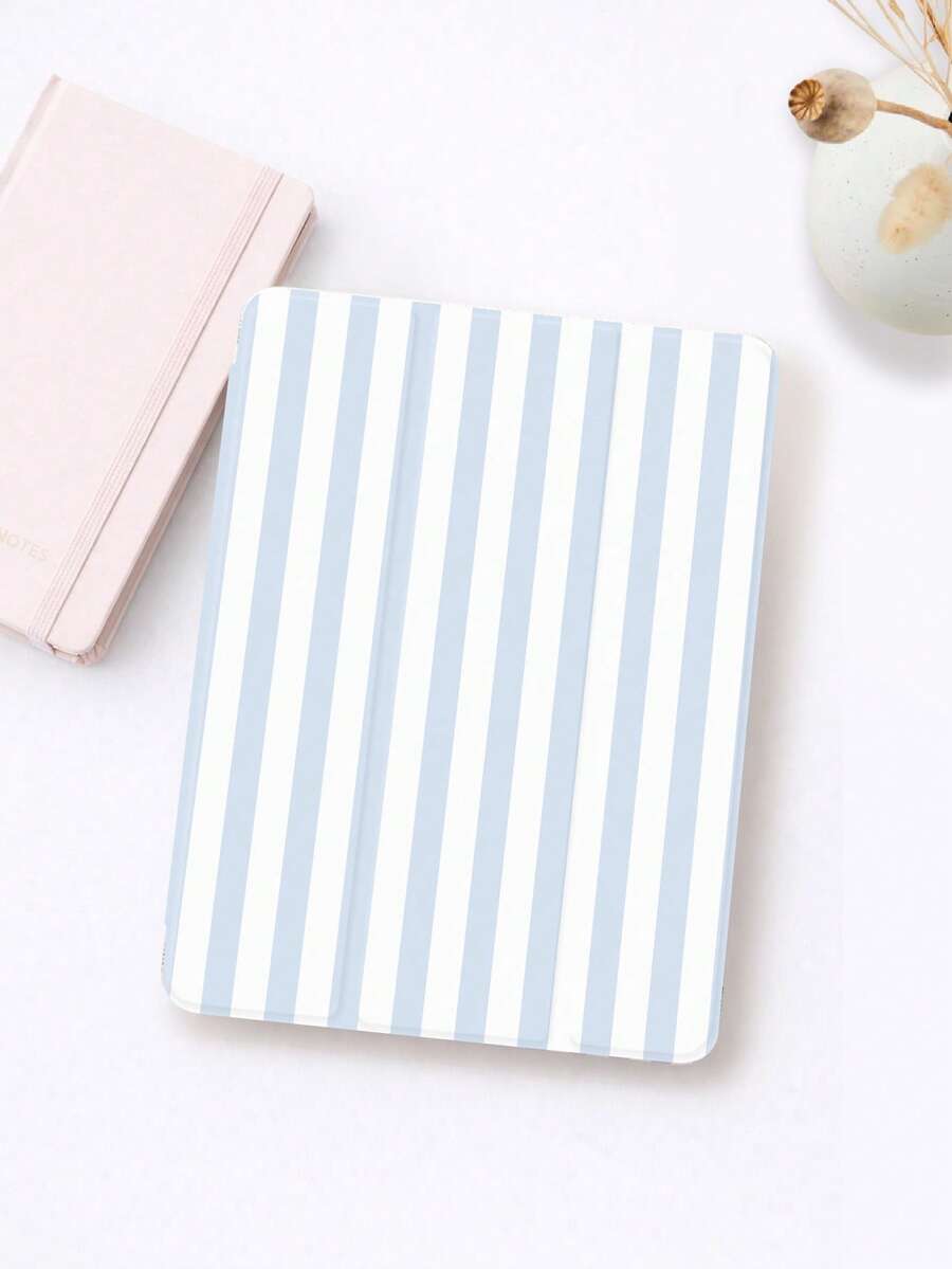 极简主义蓝白条纹元素翻盖平板电脑保护套 1 件装 简约时尚的蓝白条纹图案平板电脑保护套，三折支架平板电脑保护壳，兼容 10.2 英寸 Pro 2021/2020、第九/十代 (A16) 11 英寸、第十一代 2025、Galaxy Tab A8 10.5 英寸 2022、Matepad 10.4/Tab，防摔，带笔槽，支持睡眠/唤醒功能，春季礼物