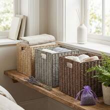 4pcs Foldable Paper Rope Storage Baskets With Handles, Rectangular Collapsible Woven Storage Boxes, Suitable For Organizing Shelves, Living Room, Bedroom, Food Storage, Suitable For Ramadan And Eid Al-Fitr Decoration - Random Color - View 10