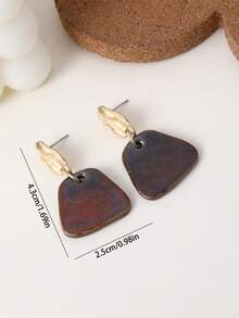 1 Pair Handmade Ceramic Retro Chinese Style Brown Trapezoid Earrings, Suitable For Vacation, Party And Daily Wear - Brown - View 4