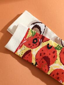 4双装多色中筒袜，男女通用情侣礼盒，柔软披萨图案趣味袜子，创意十足的食物灵感设计，舒适百搭，适合生日、情人节、复活节、斋月、约会、家庭聚会、派对、节日等场合，时尚独特，日常休闲穿着也十分合适。 - 彩色 - 查看 10