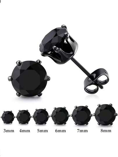 1 Đôi bông tai đinh tán tối giản bằng thép không gỉ 316L đính đá Zirconia đen kiểu punk, phù hợp cho cả nam và nữ đeo hàng ngày.