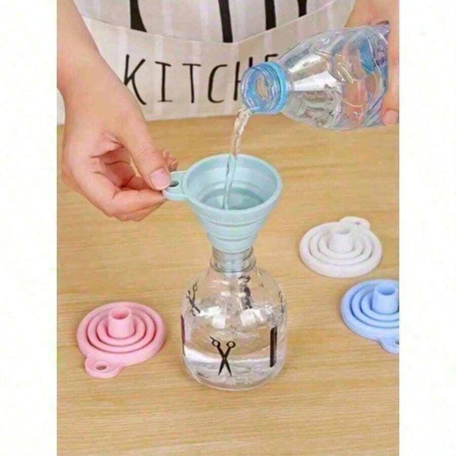 1pc Practical Silicone Folding Funnel, Portable Small Funnel, Large-Diameter Wine Funnel, Multi-Purpose Kitchen Large-Diameter Oil Funnel. The Color Is Randomly Sent. Anti Splash Kitchen Accessories, Easy To Store, Convenient For Kitchen Organization. - Random Color - View 1