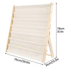 7 Tier Fabric Bookshelf With Deep Pockets Wood Frame Standing Book Rack Space Saving Display Storage For Books Magazines Albums Home And Office Organiser - 75*31*79CM - View 2