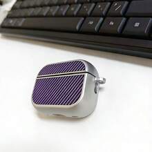 DECOPHONE Funda protectora con patrón de fibra de carbono, estuche rígido para auriculares para Pods 2 de fibra de carbono, Pods 3 de Apple con empalme morado - Multicolor - Ver 7