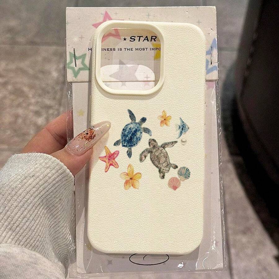 1个TPU材质极简治愈系海龟、花朵、鱼、贝壳图案手机壳，兼容苹果17 Pro Max/17/16 Pro Max/15/13/12/11、S20 FE/A15/S24/A55、Note 11/12/13 Pro，全包防摔软壳保护套，国际版，非国内版 - 白色 - 查看 1
