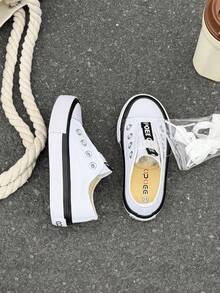 Zapatos de lona para niños OPOEE, de primavera/otoño, estilo coreano, sencillos, para niños y niñas, de moda, de corte bajo, casuales, deportivos, clásicos, versátiles, zapatos de skate para niños - Blanco - Ver 3