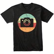 Camiseta Unissex Estilo Retrô Nostálgica Estampada Câmara Fotográfica Dentro do Círculo Colorido Vintage Anos 80, 90 e 2000 Camisa Estilosa Masculina e Feminina Estampa Antiga Estilo Pin-up - 100% Algodão Promoção Frete Grátis Rápido - Preto - Visão 1