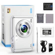 松典4K数码相机，4800万像素Vlog相机，适用于直播，前后双摄像头，双镜头自拍，16倍数码变焦，防抖功能，2.8英寸屏幕，1300万像素CMOS传感器，包含1块电池和32G SD卡，小巧便携旅行Vlog相机，是初学者的理想礼物。 - 相機+記憶卡 - 查看 10