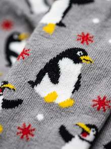 1 Pair Penguin Snowscape Pattern Men's Mid-Calf Socks, Spring/Summer - Grey - View 4