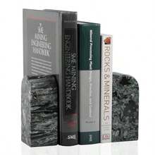 Koville - Sujetalibros de mármol italiano Carrara para estantes extremos de libros decorativos soportes de libros de mármol de 3.18 kg decoración de departamento para libros - Verde Mármol-verde oliva - Ver 1