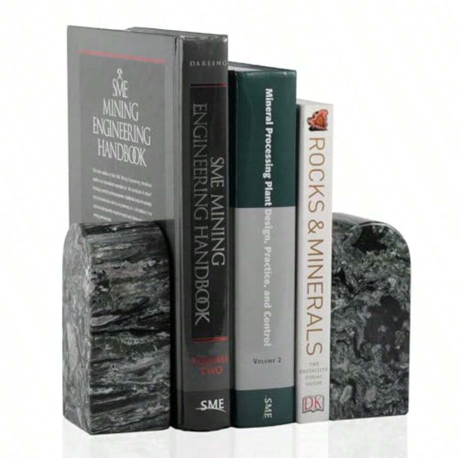 Koville - Sujetalibros de mármol italiano Carrara para estantes extremos de libros decorativos soportes de libros de mármol de 3.18 kg decoración de departamento para libros - Verde Mármol-verde oliva - Ver 1
