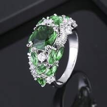 1 pieza Anillo de moda elegante con diseño geométrico redondo de piedra e incrustaciones de circonita cúbica para mujeres - Multicolor - Ver 23