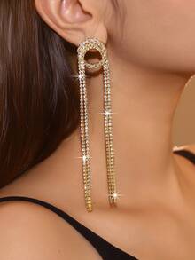 1对多层长流苏几何水晶锆石全镶耳环，时尚水钻耳环，适合搭配晚礼服，日常佩戴闪亮耳环 - 鋯石流蘇耳環 - 查看 11