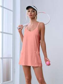 Women's Summer Mini Dress Casual Workout Tennis Dress With Shorts Sleeveless Althletic Dresses - Hồng - Xem 5
