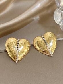 1Pair Elegant Heart Dangle Earrings Rhinestone Minimalist Golden Heart Earrings Stainless Steel Earrings For Christmas Daily Party Mother Valentine Jewelry Gifts - Multicolor - View 14