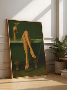 1幅现代浴室墙面艺术可打印作品，鼠尾草绿浴缸配马提尼酒杯数字艺术画，脏马提尼艺术，送给朋友的理想礼物，卧室艺术印刷品，客厅装饰，办公室装饰，厨房装饰，浴室装饰，墙面艺术，墙面装饰，家居装饰，房间装饰，帆布墙面艺术，海报，带框墙面艺术，可选画框 - A - 查看 4